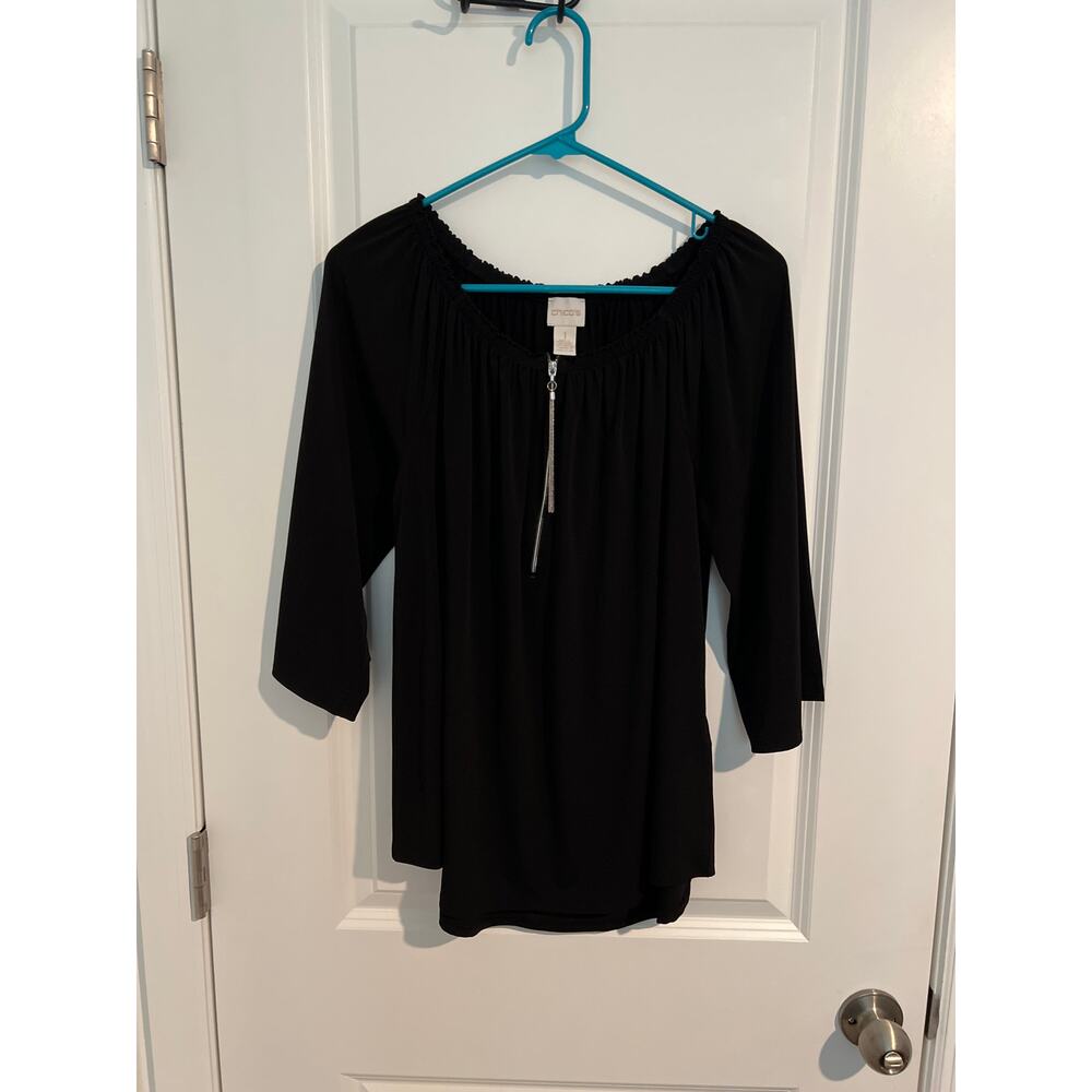 Chico's Knit Kit Off-the-Shoulder Zip Top – Size 1 (S/8)